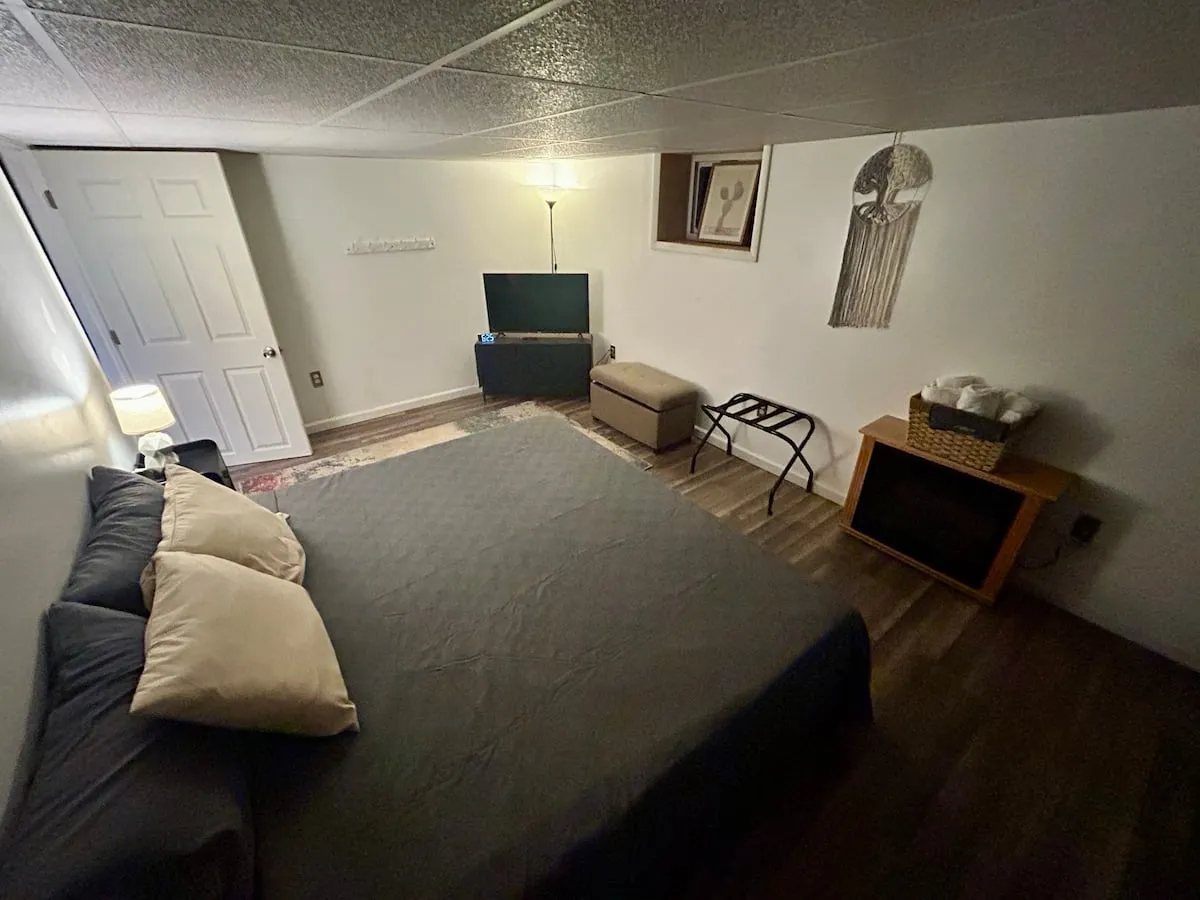 The basement bedroom